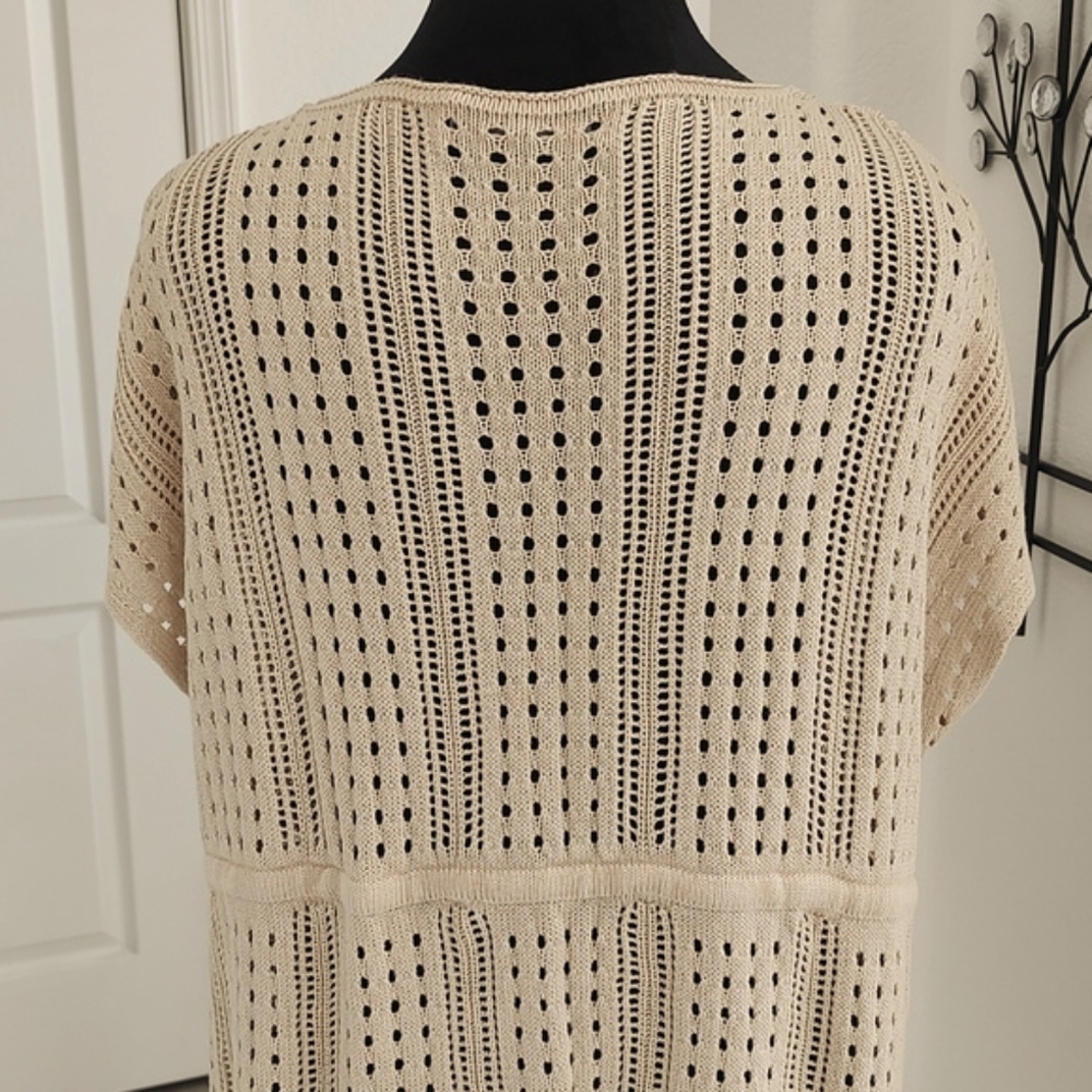 Like New Merokeety Nude Tan Open Weave Knit Tunic Short Cap Sleeves XXL Top - Picture 8 of 13